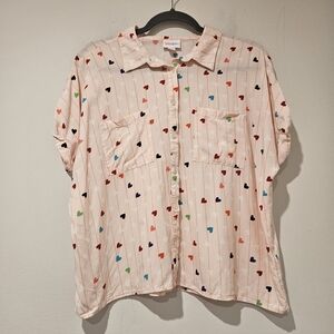 LuLaRoe Pastel Pink Shirt with Multicolored Hearts, Size Small